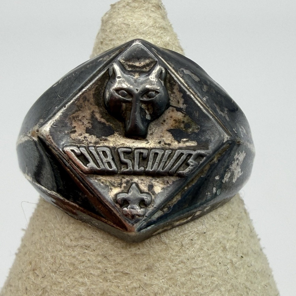 Vintage Sterling Silver Cubs Boy Scout of American Signet Ring Size 5 Band